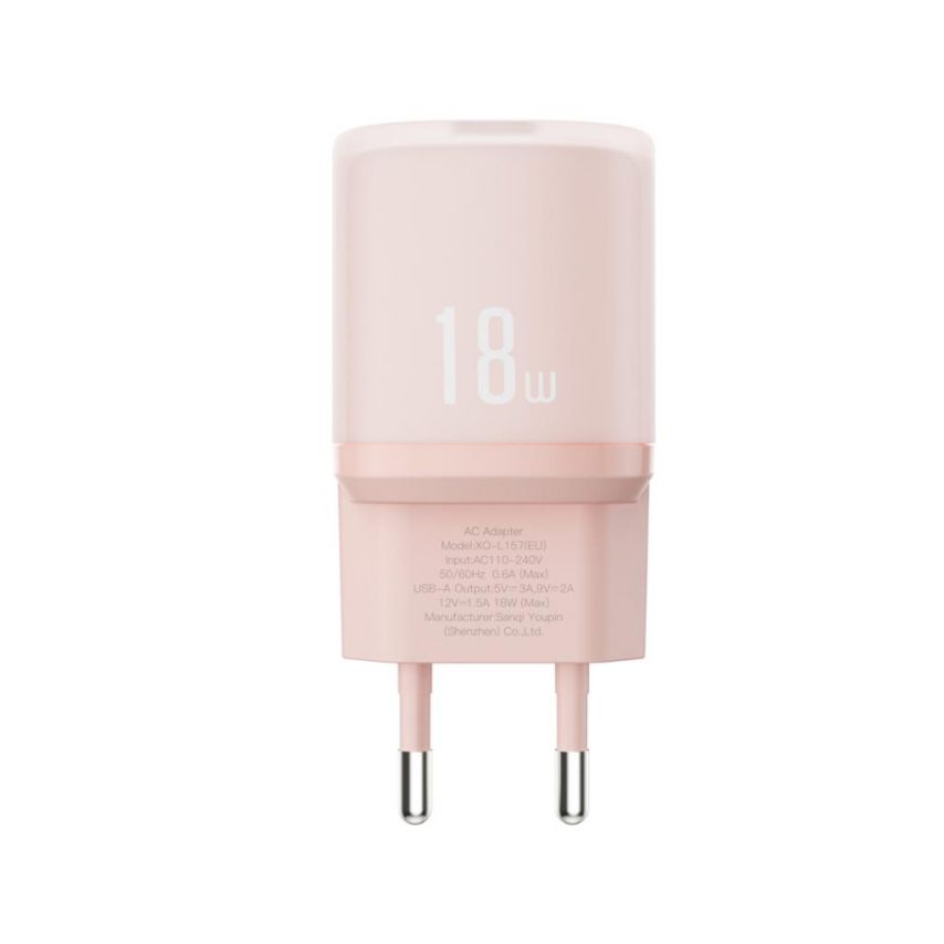 Сетевое зарядное устройство (адаптер) XO L157 1USB / QC3.0 / 18W pink