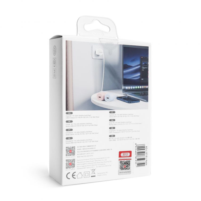 Мережевий зарядний пристрій (адаптер) 2в1 XO L157 1USB/QC3.0/18W + Data Cable USB to Lightning blue