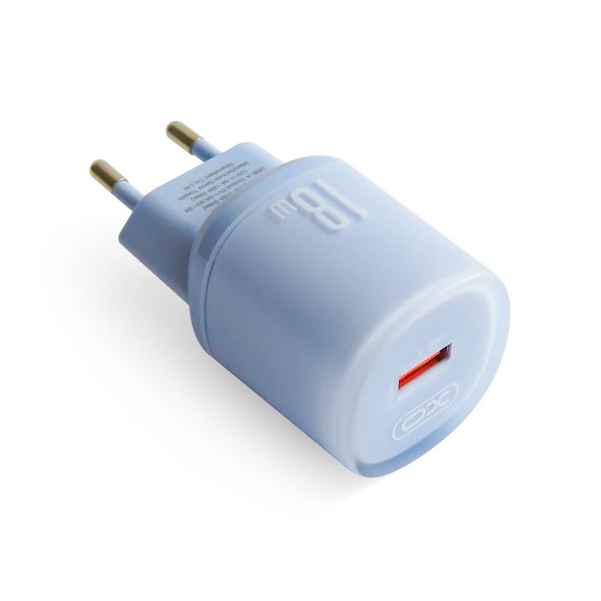 Мережевий зарядний пристрій (адаптер) 2в1 XO L157 1USB/QC3.0/18W + Data Cable USB to Lightning blue