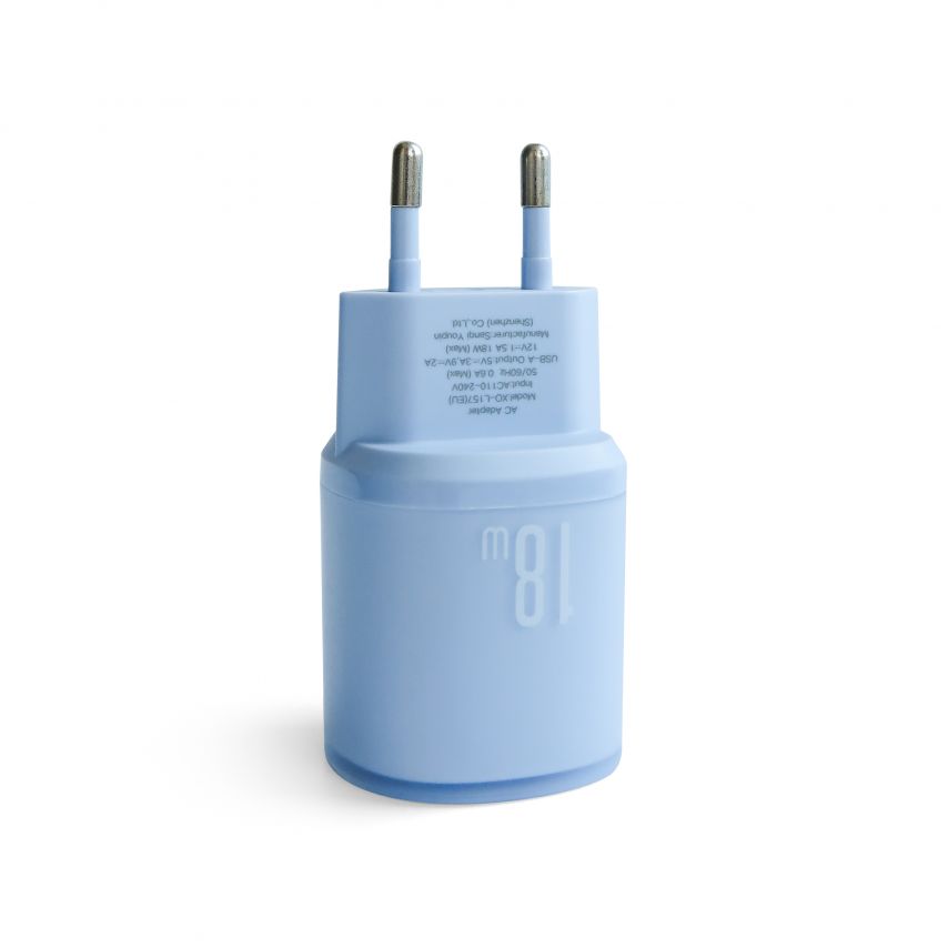 Мережевий зарядний пристрій (адаптер) 2в1 XO L157 1USB/QC3.0/18W + Data Cable USB to Lightning blue