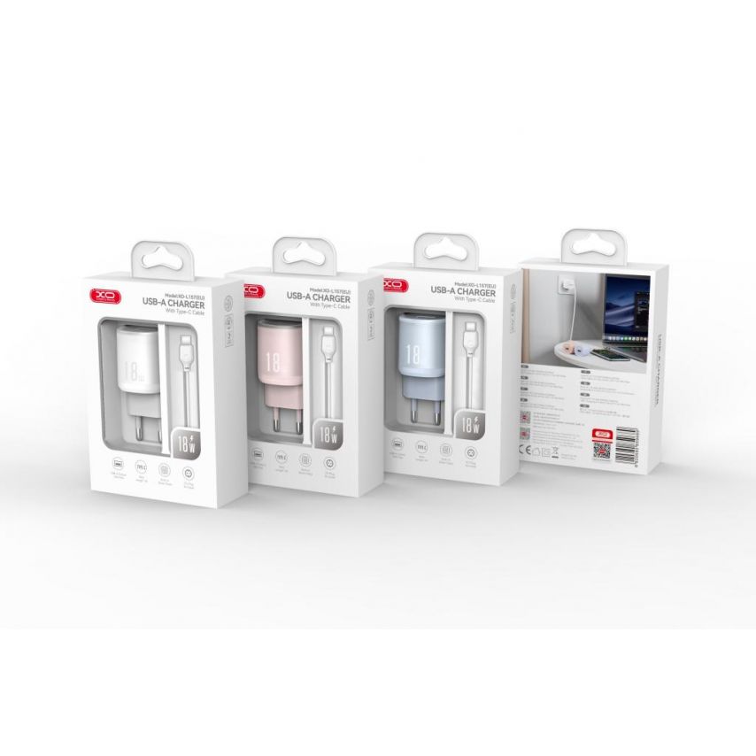 Сетевое зарядное устройство (адаптер) 2в1 XO L157 1USB / QC3.0 / 18W + Data Cable USB to Type-C white