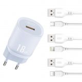 Сетевое зарядное устройство (адаптер) 2в1 XO L157 1USB / QC3.0 / 18W + Data Cable USB to Type-C blue