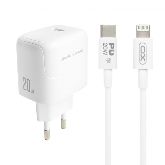 Сетевое зарядное устройство (адаптер) 2в1 XO L136 PD_20W + Data Cable Type-C to Lightning white - купить за 265.80 грн в Киеве, Украине