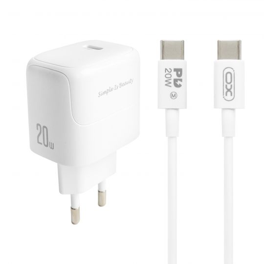 Сетевое зарядное устройство (адаптер) 2в1 XO L136 PD_20W + Data Cable Type-C to Type-C white