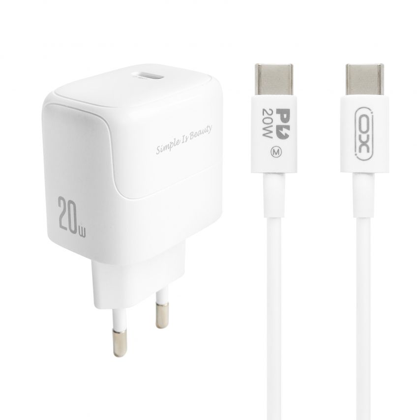 Сетевое зарядное устройство (адаптер) 2в1 XO L136 PD_20W + Data Cable Type-C to Type-C white