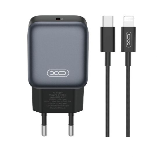 Сетевое зарядное устройство (адаптер) 2в1 XO L153 PD_20W + Data Cable Type-C to Lightning black