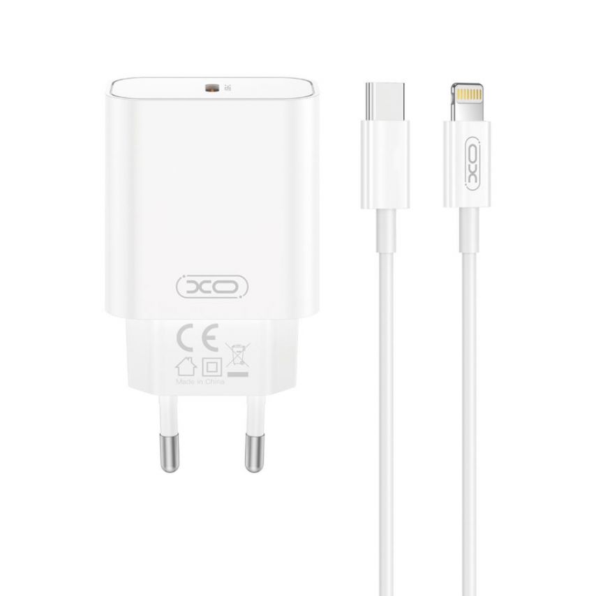 Мережевий зарядний пристрій (адаптер) 2в1 XO CE32 PD_20W + Data Cable Type-C to Lightning white