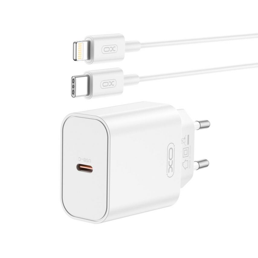 Мережевий зарядний пристрій (адаптер) 2в1 XO CE32 PD_20W + Data Cable Type-C to Lightning white