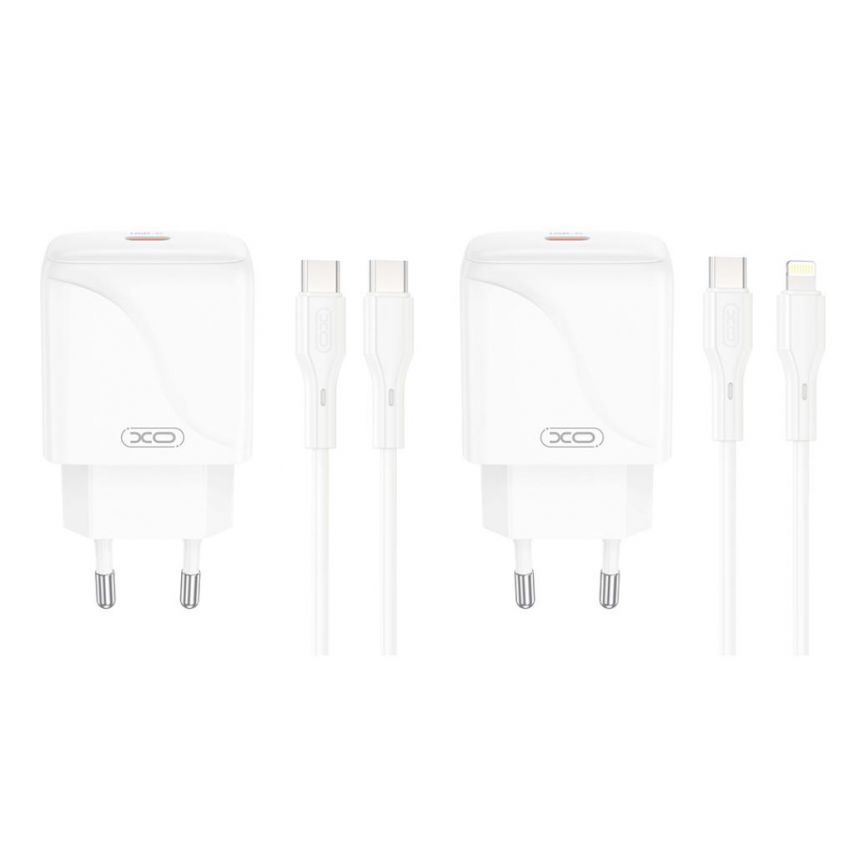 Сетевое зарядное устройство (адаптер) 2в1 XO L141 PD_20W + Data Cable Type-C to Type-C white