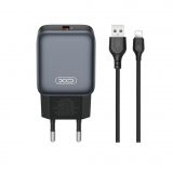 Сетевое зарядное устройство (адаптер) 2в1 XO L152 QC_18W + USB to Lightning black