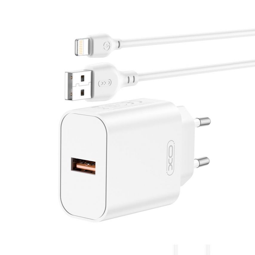 Мережевий зарядний пристрій (адаптер) 2в1 XO CE33 QC_18W + USB to Lightning white