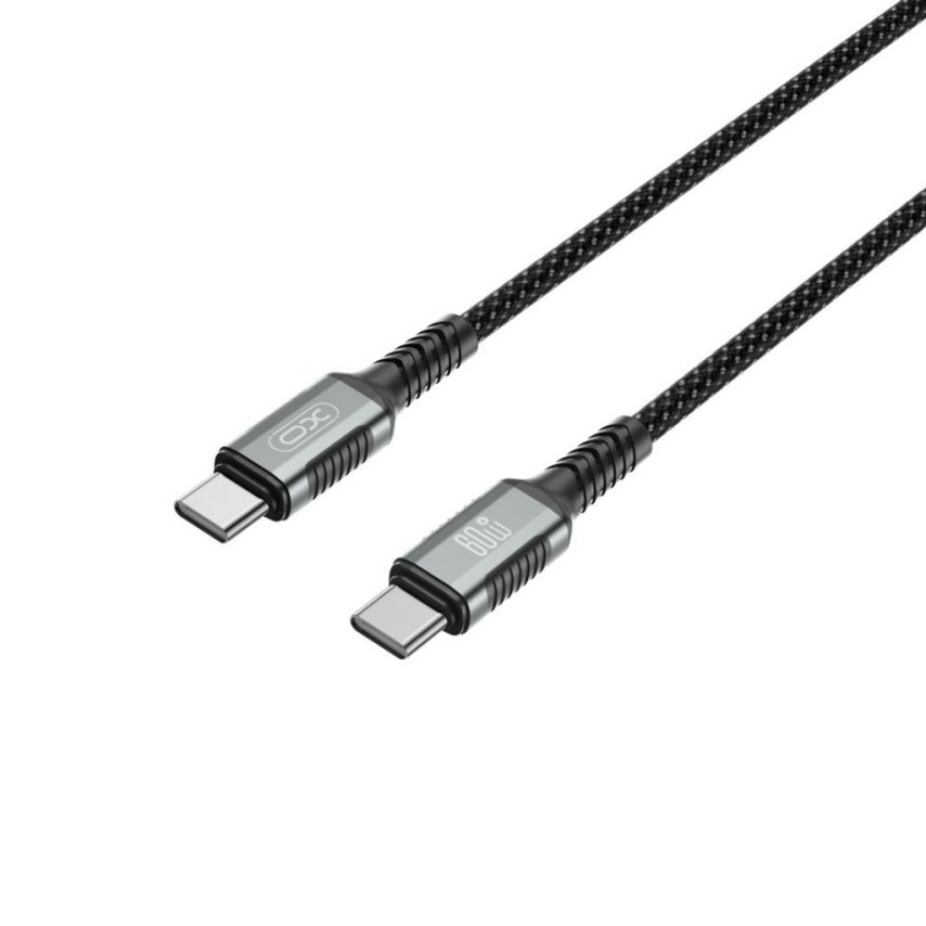 Кабель USB XO NB-Q267 60W Type-C to Type-C плетеный на магнитах black