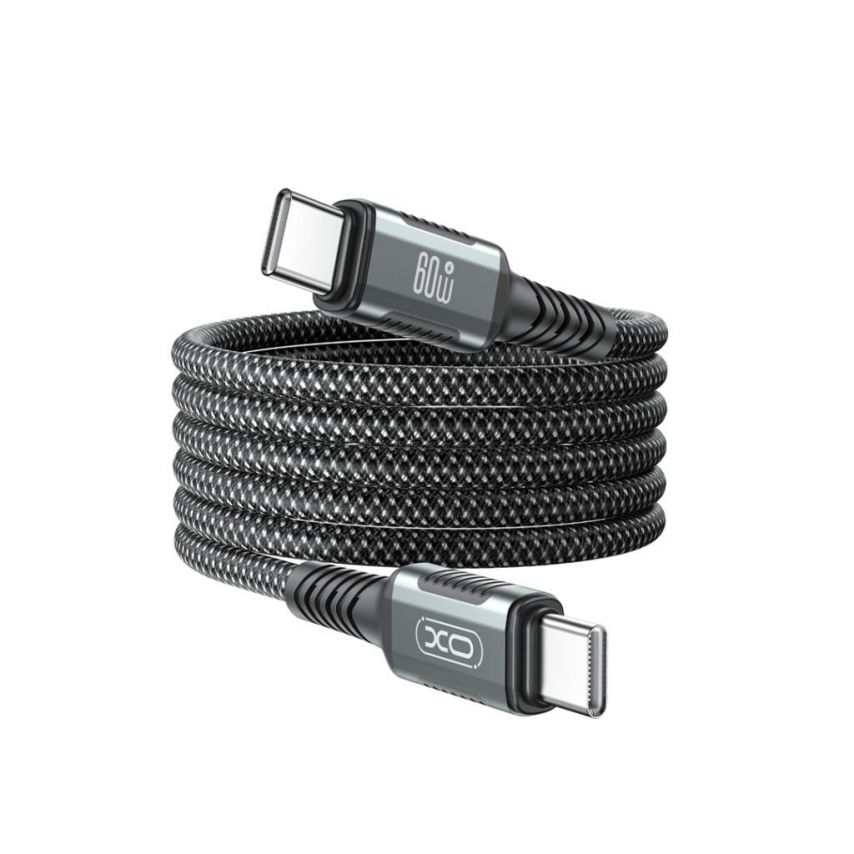 Кабель USB XO NB-Q267 60W Type-C to Type-C плетеный на магнитах black