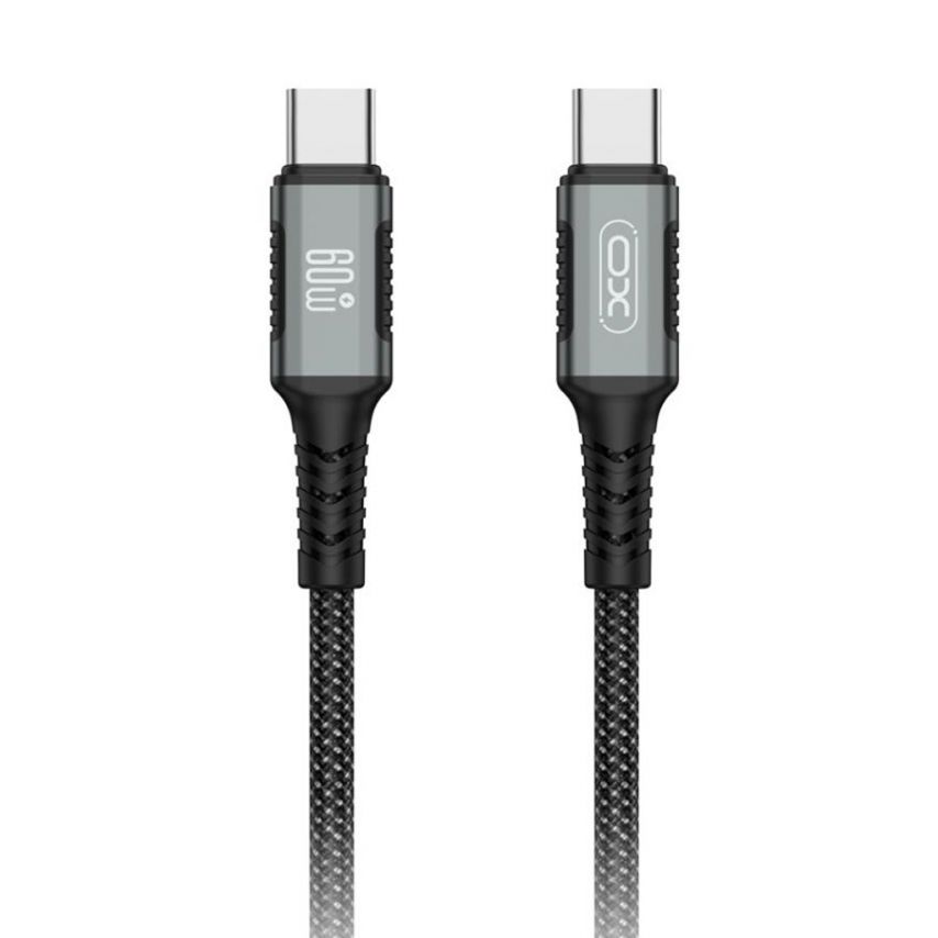 Кабель USB XO NB-Q267 60W Type-C to Type-C плетеный на магнитах black