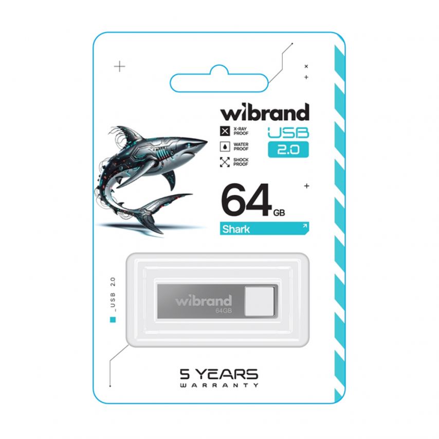 Флеш-пам'ять USB Wibrand Shark 64GB USB 2.0 silver