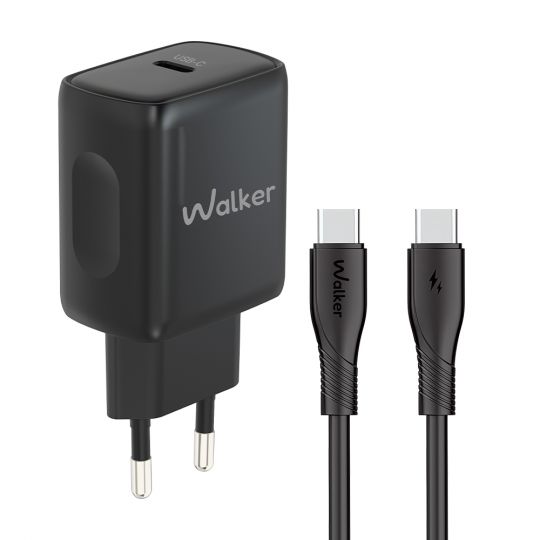 Мережевий зарядний пристрій (адаптер) 2в1 WALKER WH-64 PD_25W + Data Cable Type-C to Type-C black - купити за 287.95 грн у Києві, Україні