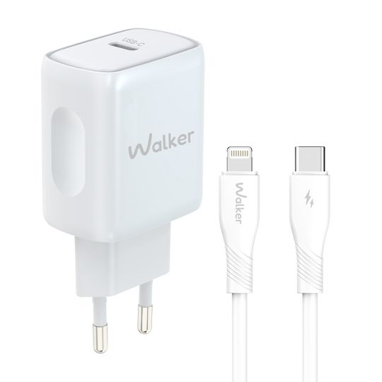 Мережевий зарядний пристрій (адаптер) 2в1 WALKER WH-64 PD_25W + Data Cable Type-C to Lightning white - купити за 310.10 грн у Києві, Україні