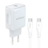 Мережевий зарядний пристрій (адаптер) 2в1 WALKER WH-64 PD_25W + Data Cable Type-C to Type-C white