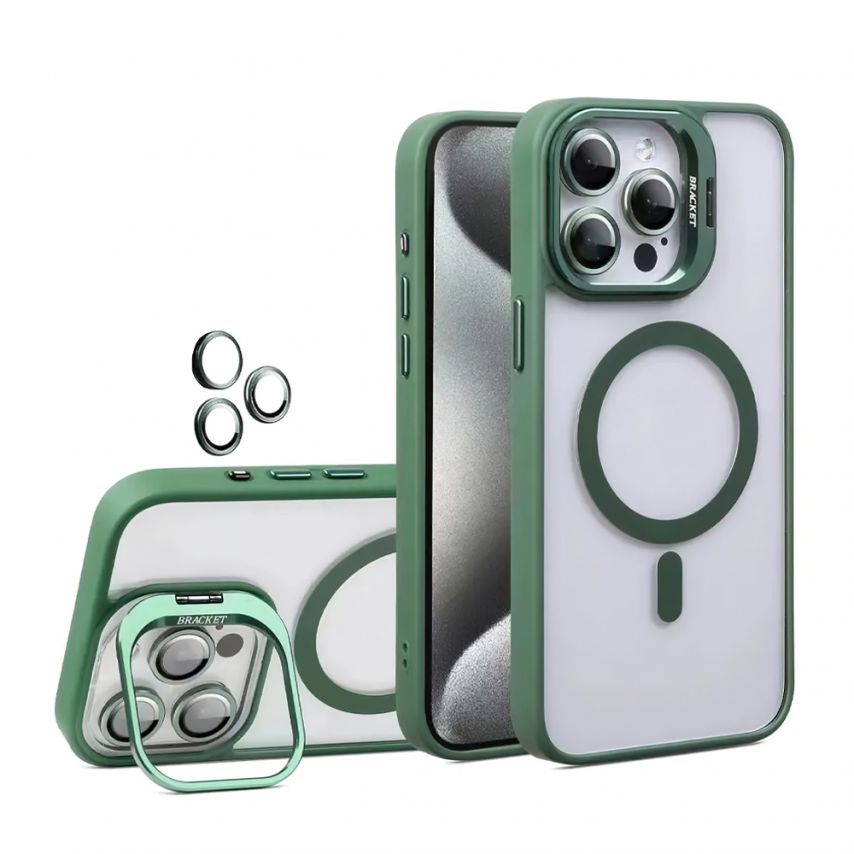 Чохол з функцією MagSafe для Apple iPhone 17 з підставкою та захистом для камер green (01)