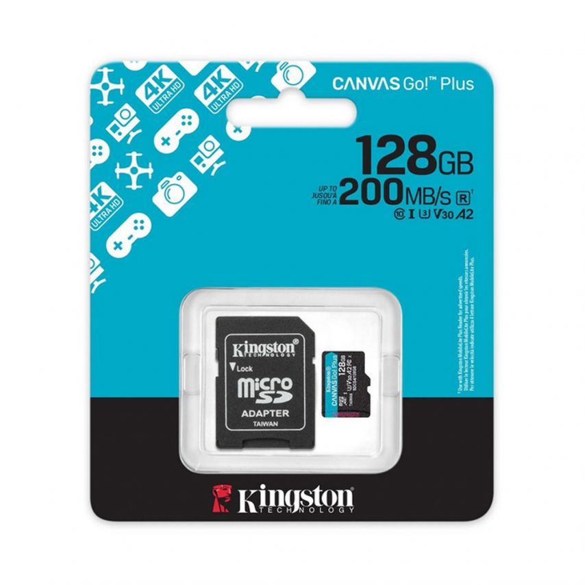 Карта пам'яті Kingston Canvas Go! Plus MicroSDXC 128GB Class 10 UHS-I R200MB/s + SD-адаптер (SDCS2/128GB)