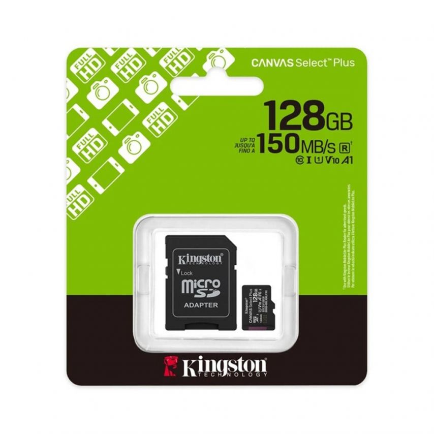 Карта пам'яті Kingston Canvas Select Plus MicroSDXC 128GB Class 10 UHS-I R150MB/s + SD-адаптер (SDCS2/128GB)