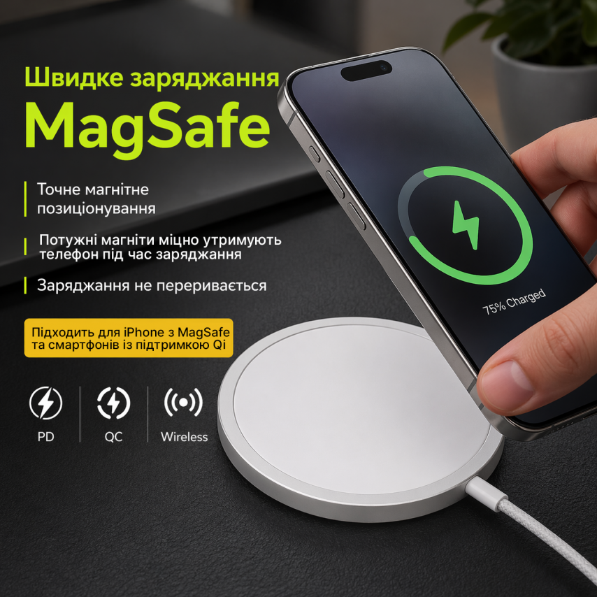 Беспроводное зарядное устройство WALKER WH-55 15W MagSafe white