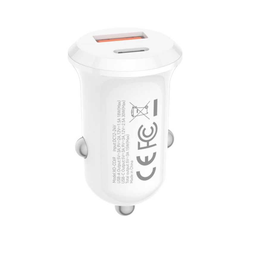 Автомобильное зарядное устройство (адаптер) XO CC69 PD / QC3.0 / 30W white