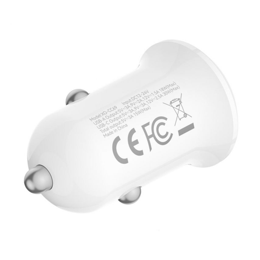 Автомобильное зарядное устройство (адаптер) XO CC69 PD / QC3.0 / 30W white
