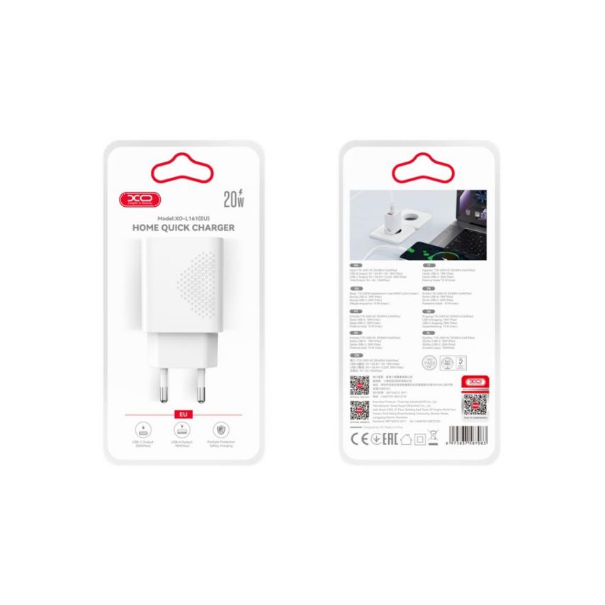 Мережевий зарядний пристрій (адаптер) XO L161 PD_20W / QC3.0_18W white