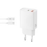 Мережевий зарядний пристрій (адаптер) XO L161 PD_20W / QC3.0_18W + Data Cable Type-C to Type-C white