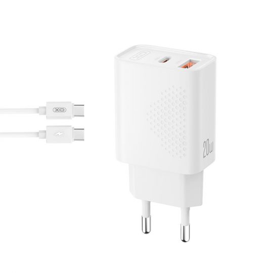 Мережевий зарядний пристрій (адаптер) XO L161 PD_20W / QC3.0_18W + Data Cable Type-C to Type-C white - купити за 202.95 грн у Києві, Україні
