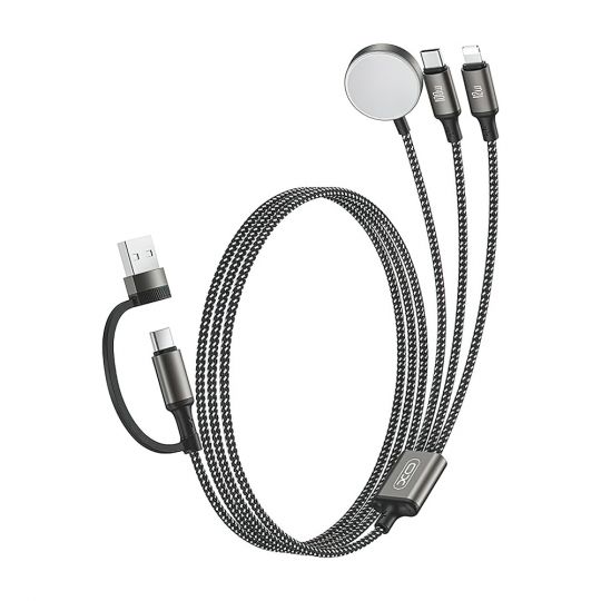 Беспроводное зарядное устройство XO CX040 USB-A/USB-C 3в1 (AppleWatch + 100W Type-C cable + Lightning cable) black - купить за 620.20 грн в Киеве, Украине
