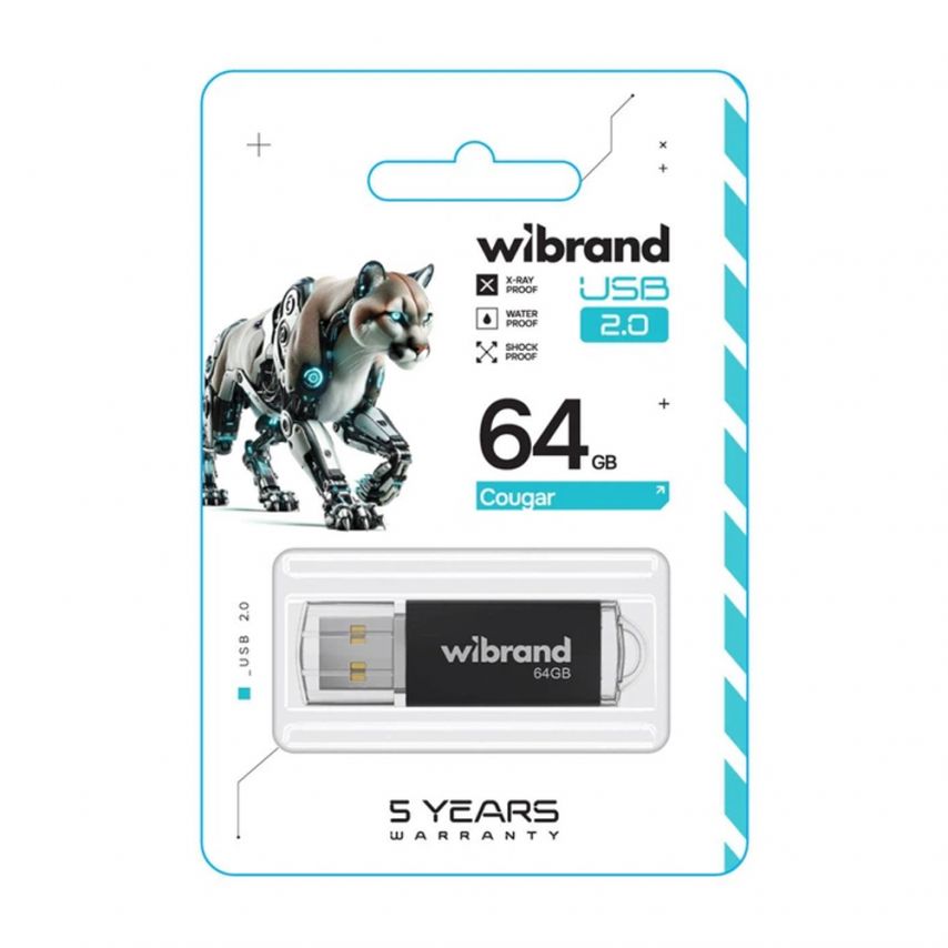 Флеш-память USB Wibrand Сougar 64GB USB 2.0 black