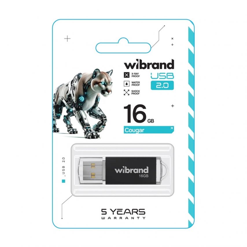 Флеш-пам'ять USB Wibrand Сougar 16GB USB 2.0 black