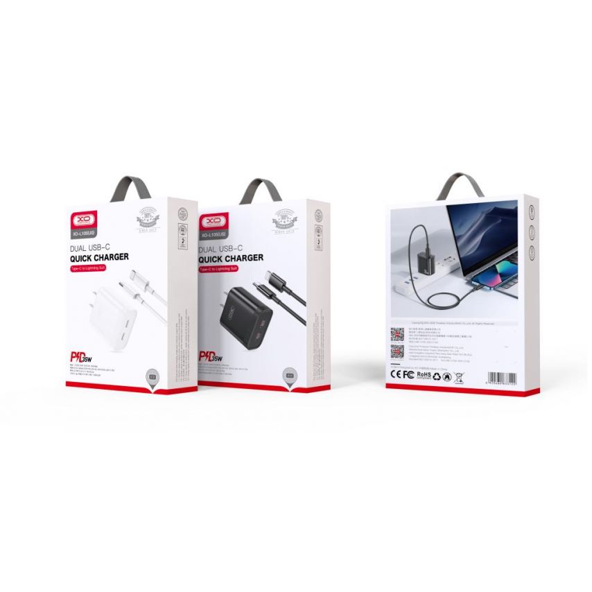 Мережевий зарядний пристрій (адаптер) 2в1 XO L105 2xPD / 35W + Data Cable Type-C to Lightning black