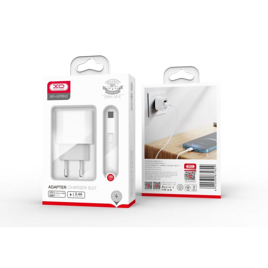 Сетевое зарядное устройство (адаптер) XO L97 PD / QC3.0 / 2.4A Max + Data Cable USB to Micro white