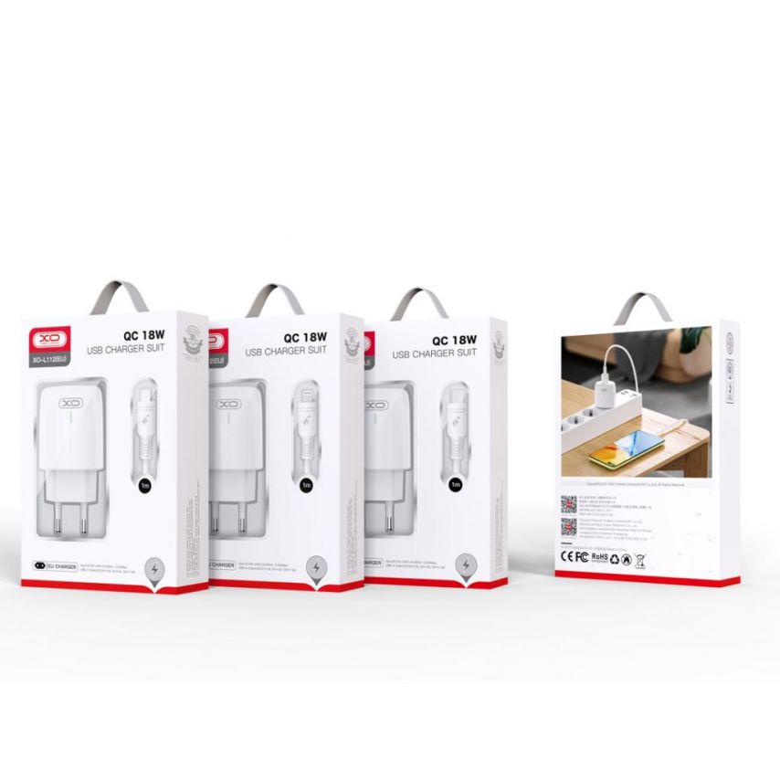 Мережевий зарядний пристрій (адаптер) 2в1 XO L112 1USB / QC3.0 / 18W + Data Cable USB to Micro white