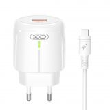 Мережевий зарядний пристрій (адаптер) 2в1 XO L112 1USB / QC3.0 / 18W + Data Cable USB to Micro white