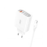 Мережевий зарядний пристрій (адаптер) XO L100 4USB / QC3.0 / 3USB_2.4A + Data Cable USB to Type-C white