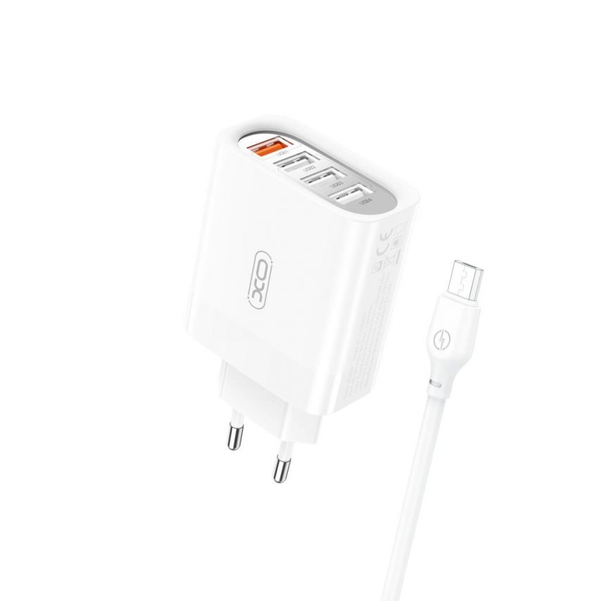 Мережевий зарядний пристрій (адаптер) XO L100 4USB / QC3.0 / 3USB_2.4A + Data Cable USB to Micro white