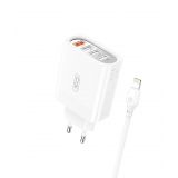 Мережевий зарядний пристрій (адаптер) XO L100 4USB / QC3.0 / 3USB_2.4A + Data Cable USB to Lightning white