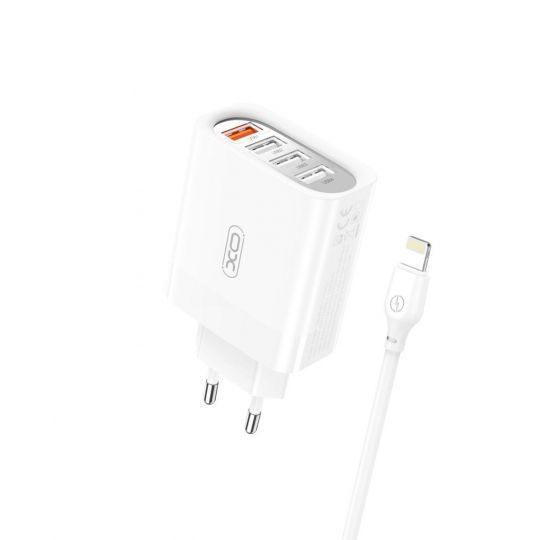 Мережевий зарядний пристрій (адаптер) XO L100 4USB / QC3.0 / 3USB_2.4A + Data Cable USB to Lightning white