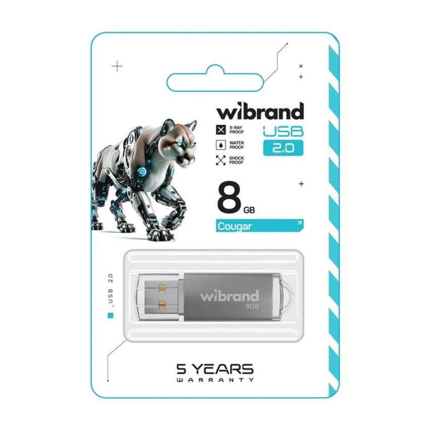 Флеш-память USB Wibrand Сougar 8GB USB 2.0 silver