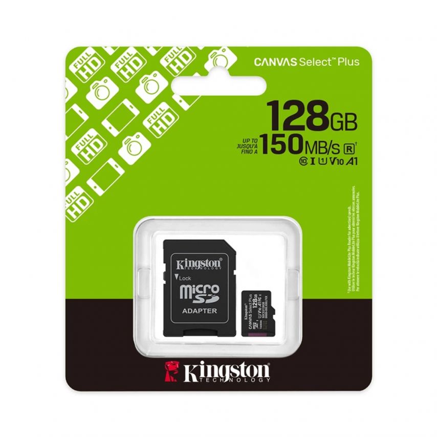 Карта пам'яті Kingston Canvas Select Plus MicroSDXC 128GB Class 10 UHS-I R150MB/s + SD-адаптер (SDCS3/128GB)
