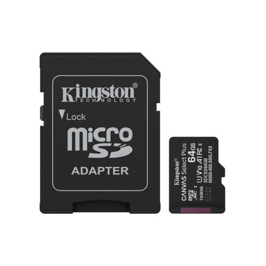 Карта пам'яті Kingston Canvas Select Plus MicroSDXC 64GB Class 10 UHS-I R150MB/s + SD-адаптер (SDCS3/64GB)