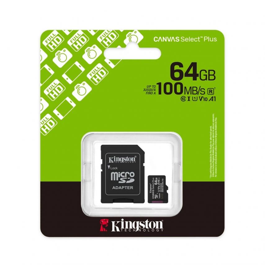 Карта пам'яті Kingston Canvas Select Plus MicroSDXC 64GB Class 10 UHS-I R150MB/s + SD-адаптер (SDCS3/64GB)