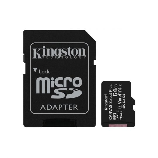 Карта пам'яті Kingston Canvas Select Plus MicroSDXC 64GB Class 10 UHS-I R100MB/s + SD-адаптер (SDCS3/64GB) - купити за 775.25 грн у Києві, Україні