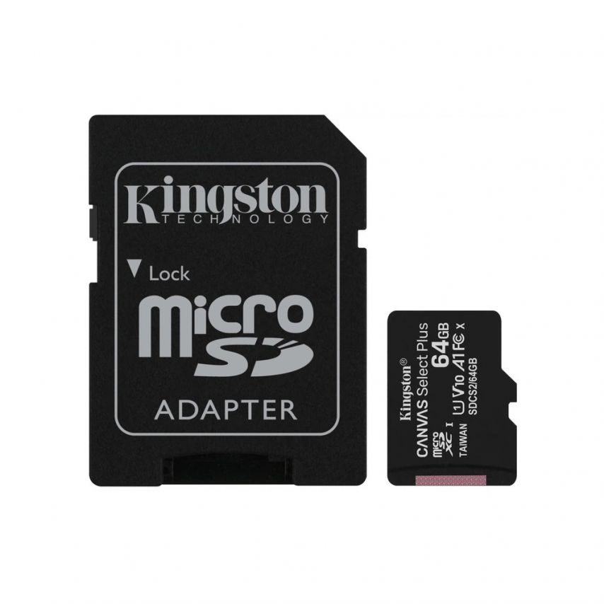 Карта пам'яті Kingston Canvas Select Plus MicroSDXC 64GB Class 10 UHS-I R100MB/s + SD-адаптер (SDCS3/64GB)