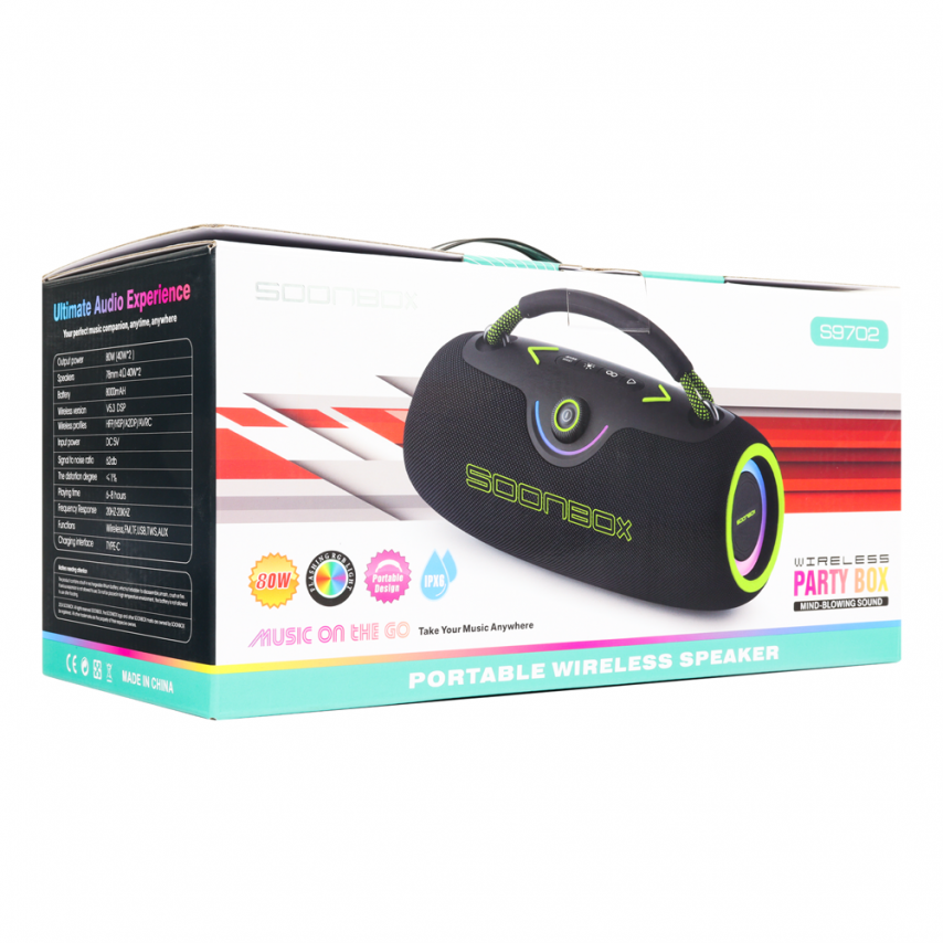 Портативная колонка Soonbox S9702 80W (2*40W) black orange