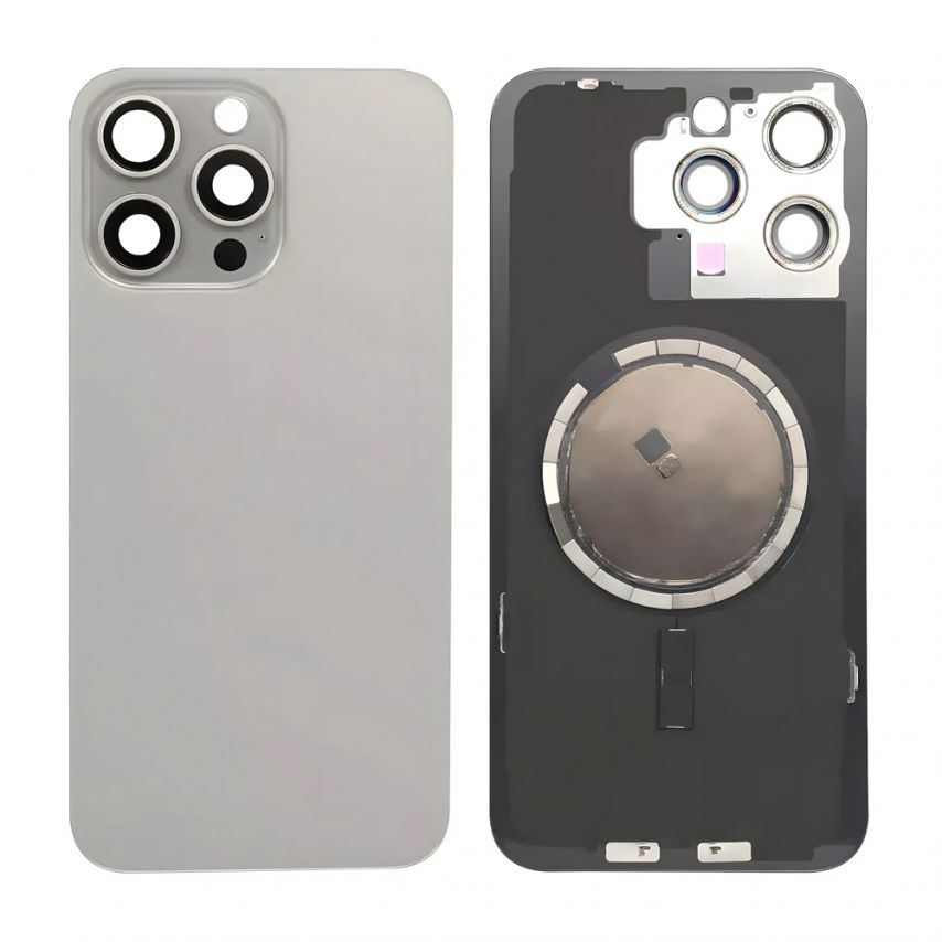 Задняя крышка Apple iPhone 15 Pro Max со стеклом и рамкой камеры Natural Titanium Original Quality